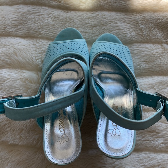 Y2K Turquoise suede platform stiletto pumps strappy high heels 10 - Picture 9 of 12